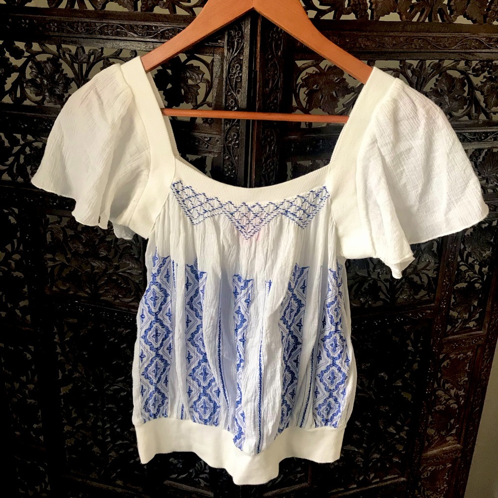 FREE PEOPLE Printed Top Ruffled Sleeves Size 2